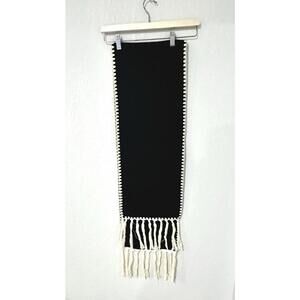 Women's Solid Black and White Trim Fringe Scarf
